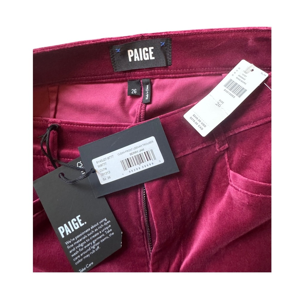 Anthropologie Paige high rise flair Velvet Trouser Pants Berry Jam Wine 26 NEW - Picture 2 of 9